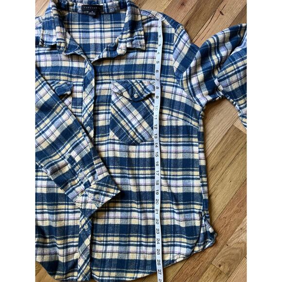Sanctuary Womens Cozy Blue Plaid Flannel Boyfriend Button Up Shirt Plus Sz 1X - Picture 11 of 14